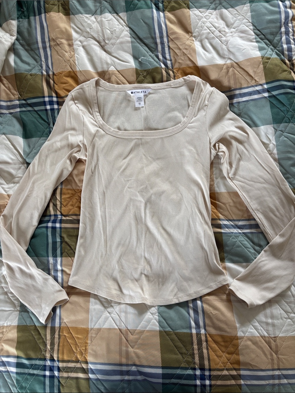 Athleta Cream Long-Sleeve Scoop Neck Top